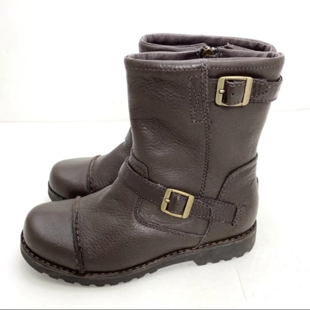 Ugg Cowen Cap toe Sheepskin Leather Biker Moto Boot in Brown Size 4 SN 3295